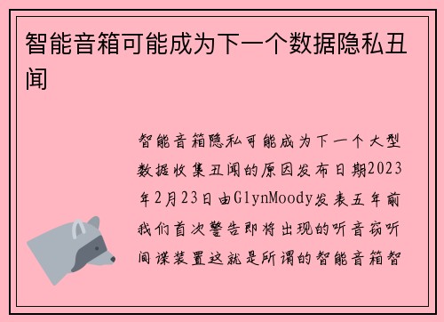 智能音箱可能成为下一个数据隐私丑闻 